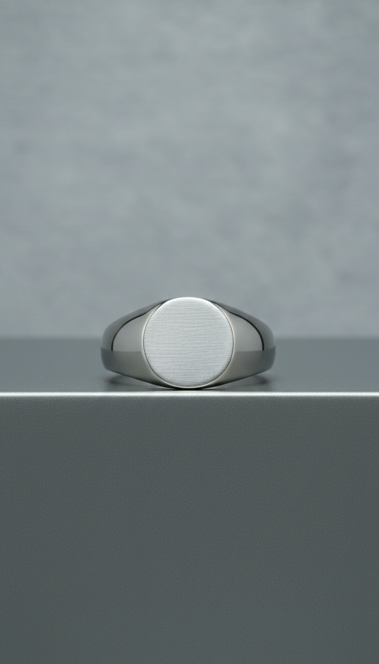 Satin silver stainless steel signet ring