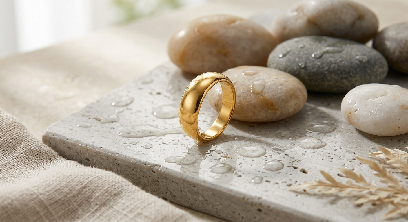 Waterproof 18K Gold Minimalist Dome Ring – Anti-Tarnish