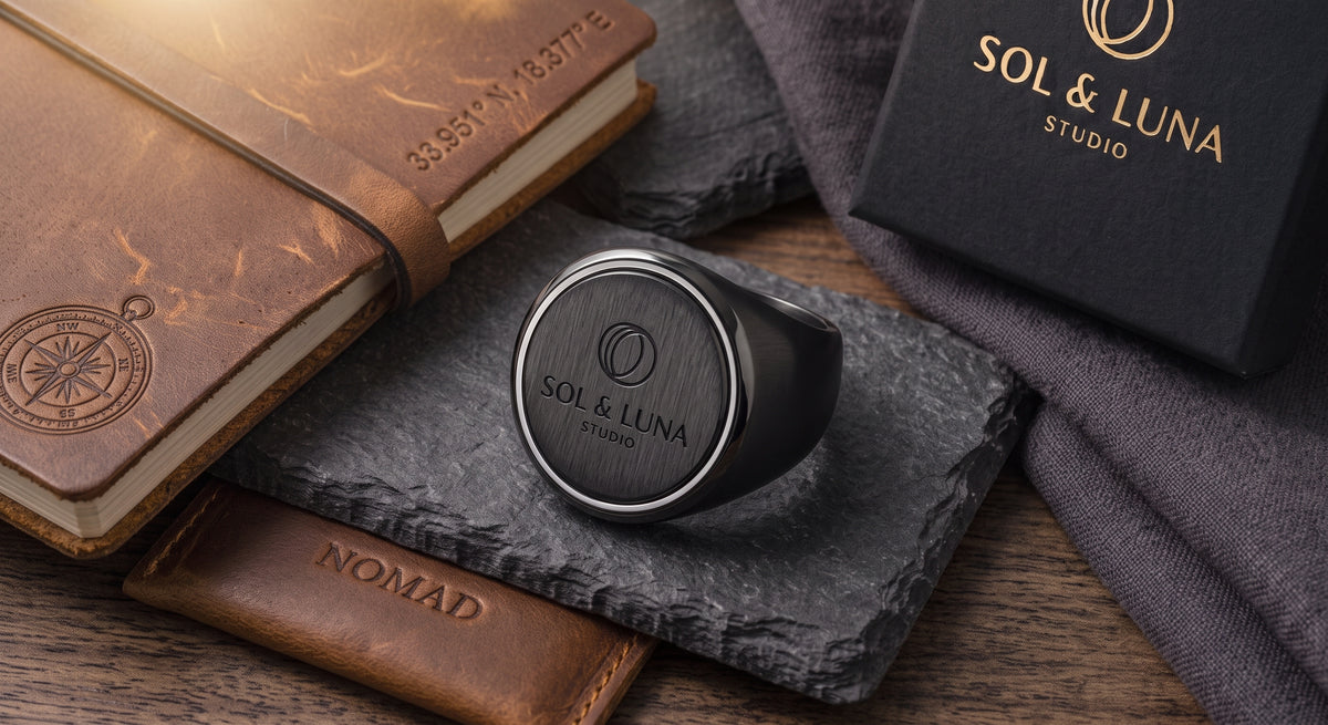 The Nero Brushed Matte Signet Ring