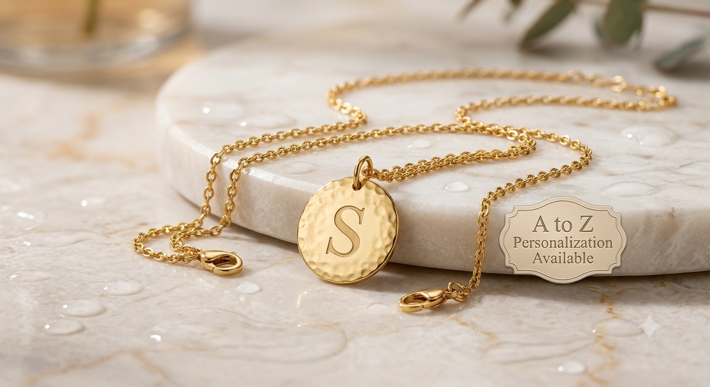 Waterproof 18K Gold Initial Coin Pendant Necklace – Anti-Tarnish