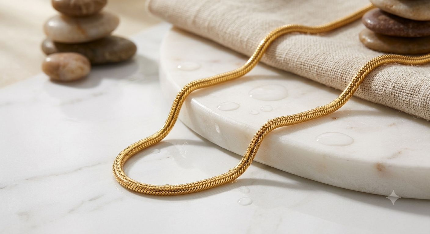 Waterproof 18K Gold Snake Chain Necklace – Anti-Tarnish